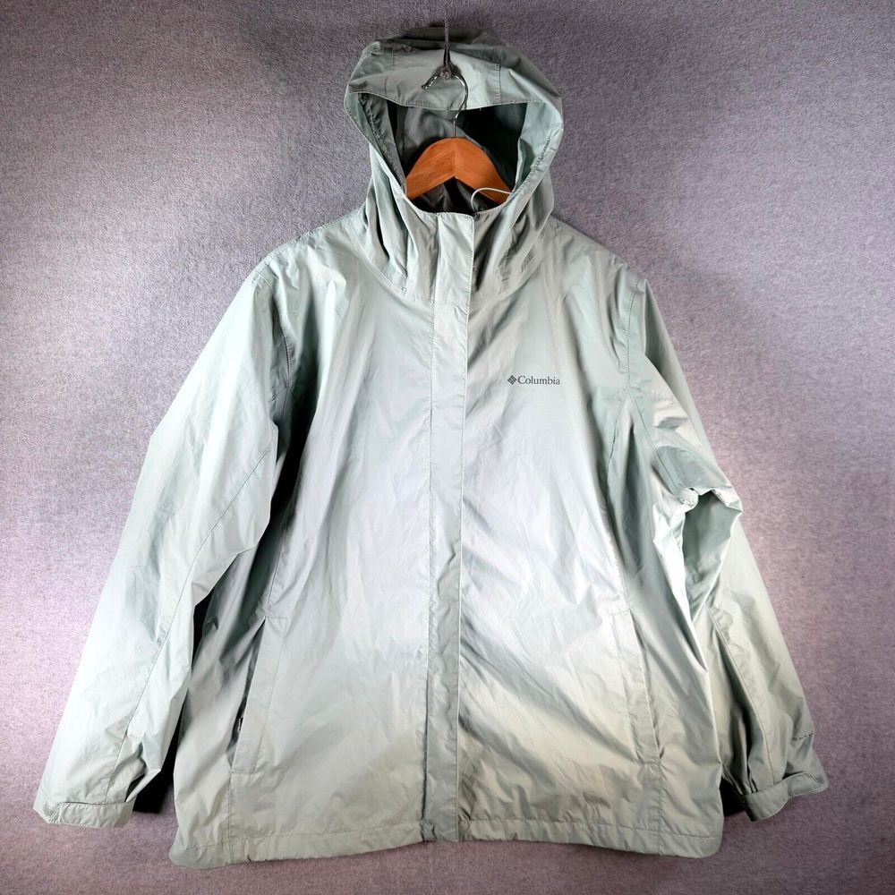 Columbia Earth Explorer‎ Jacket Womens 2X Mint Omni-Tech Lined Hooded Waterproof